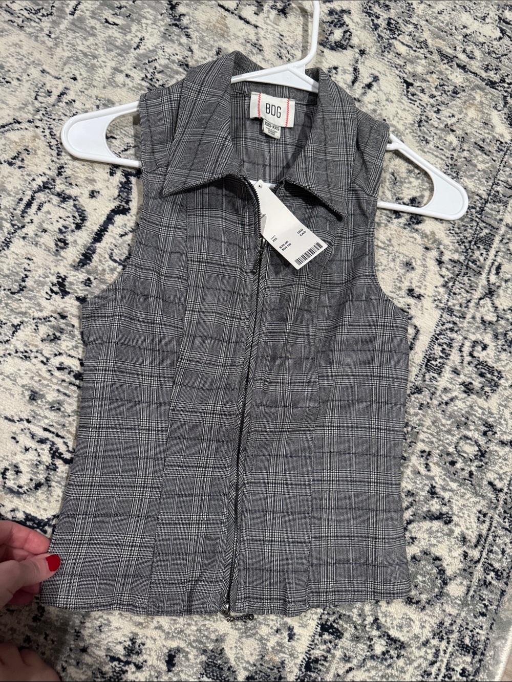 BDG Gray Plaid Sleeveless Zip-Up vest